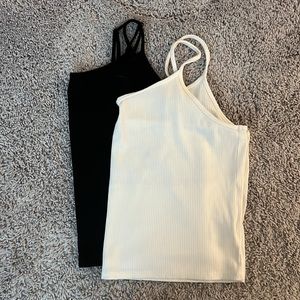 American Eagle Soft Ribbed Cropped Tanks White & Black Size XXL